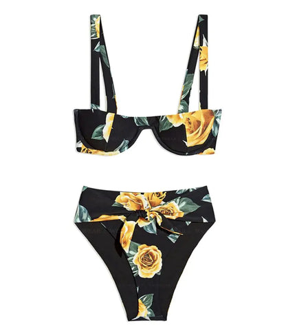 "Sally" Floral Print High-Waisted Bikini