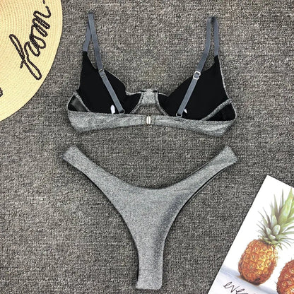 "Shimmer" Silver String Bikini