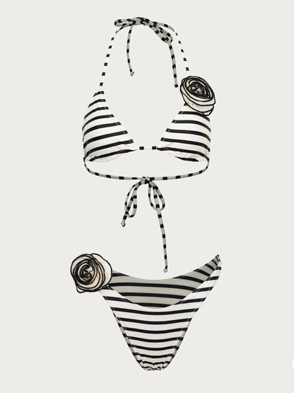 "Dakota" Striped Bikini Floral Design