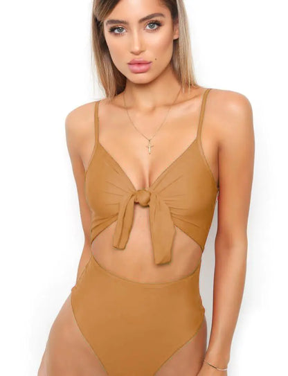 "Gwen" Simplistic Tie Front One-Piece
