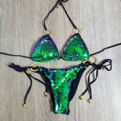 Golden Sequin Triangle Bikini