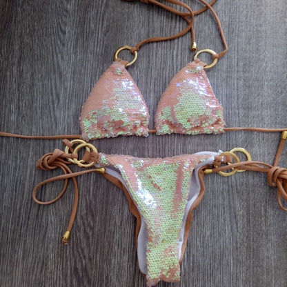 Golden Sequin Triangle Bikini