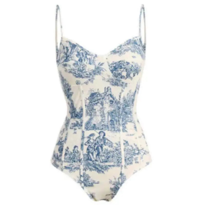 "Renee" Retro One-Piece Swimwear with Skirt Set