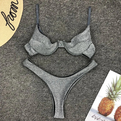 "Shimmer" Silver String Bikini