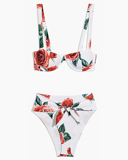 "Sally" Floral Print High-Waisted Bikini
