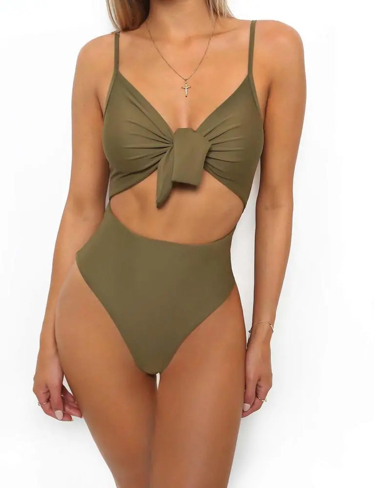 "Gwen" Simplistic Tie Front One-Piece