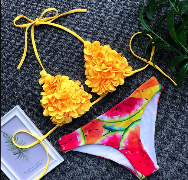 "Lilah" Exposed Floral Triangle Bikini