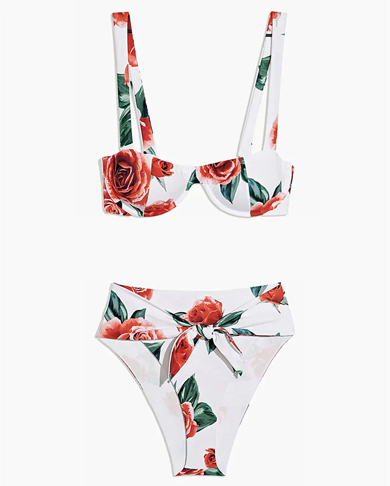 "Sally" Floral Print High-Waisted Bikini
