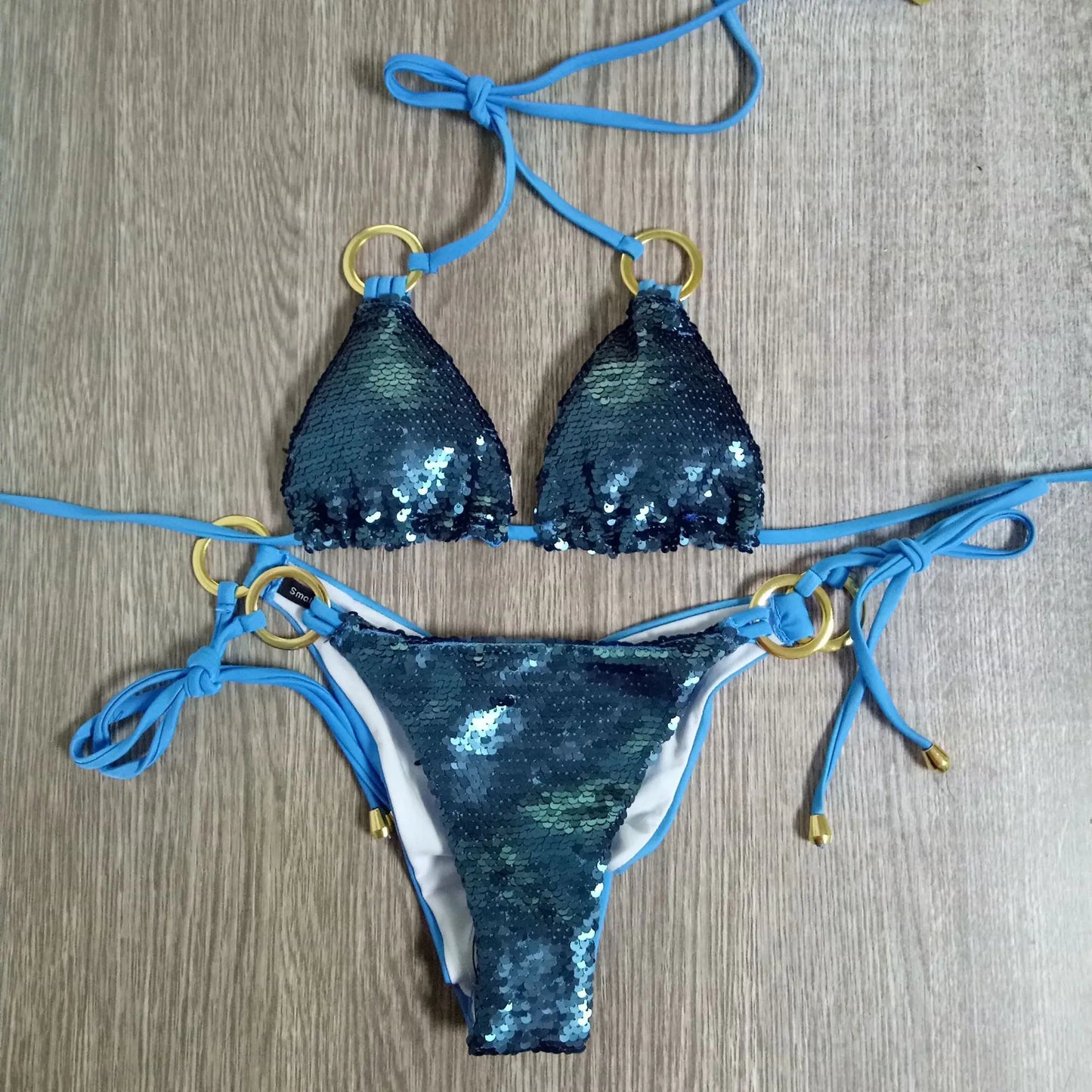 Golden Sequin Triangle Bikini